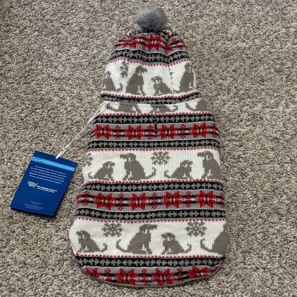 NWT Humane Society Fleece Lined Dog Print Dog Sweater Small